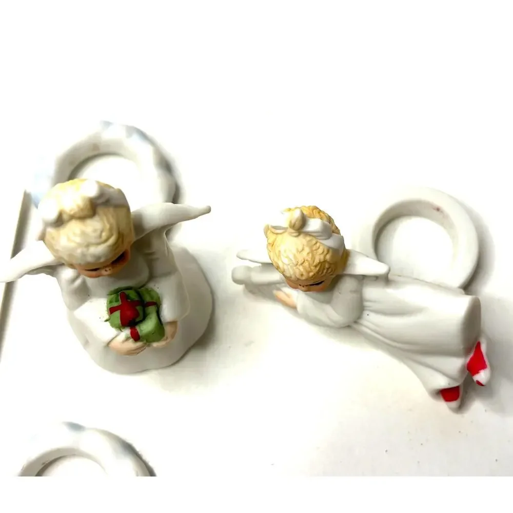 Vntg Ceramic Candle Climbers Angels 4 New in Original Box Marshmallow Angel 1986
